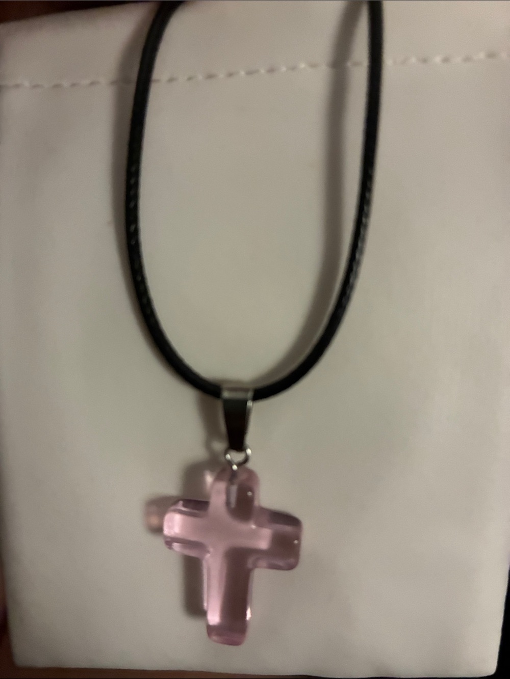 Pink Cross Pendant Necklace for Women - Minimalist Leather Cord